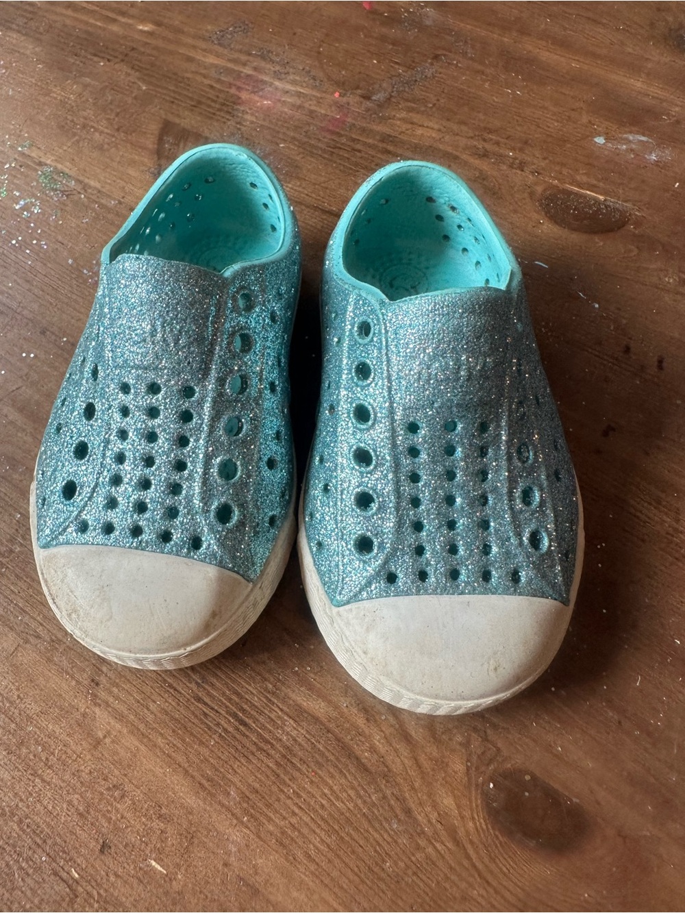 Native Shoes Kids Glitter Slip-Ons in Teal